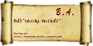 Bánhidy Anikó névjegykártya