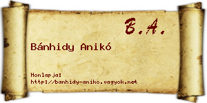 Bánhidy Anikó névjegykártya